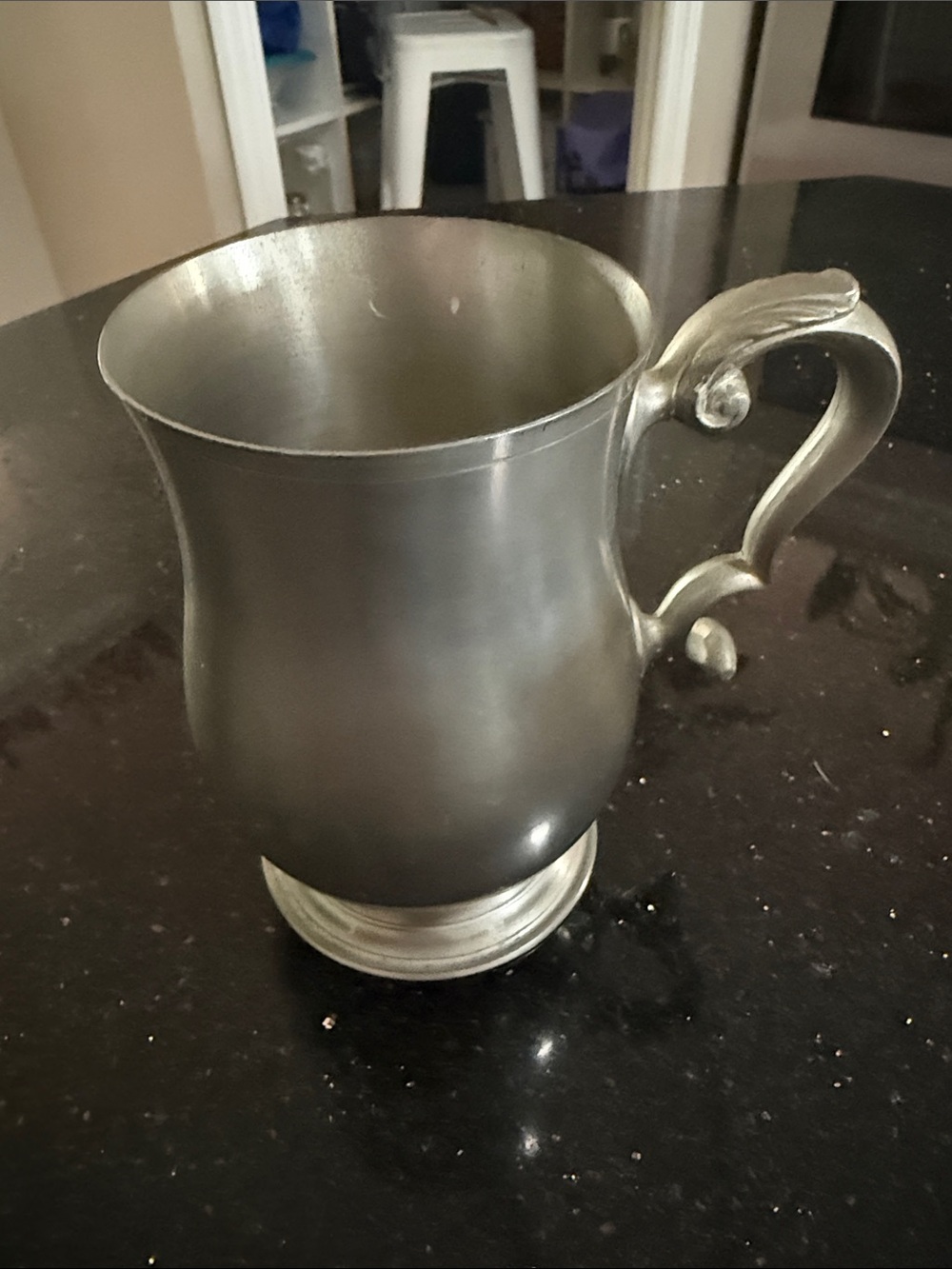 Pewter-Style Black Metal Pitcher Mug with Decorative Handle